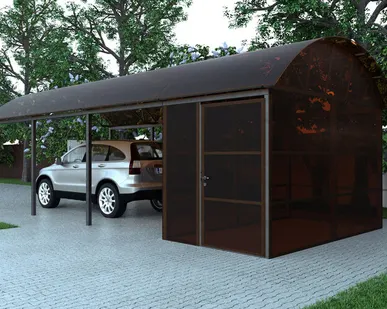 фото Арочный навес №8 из поликарбоната с хозблоком 4,2х8,4 м