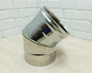 фото Отвод 45 градусов Ф 150 "Verpat", колено, поворот трубы, угол 135, отвод дымохода нержавейка для котлов и печей