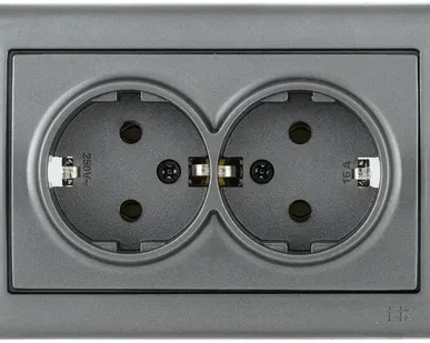 фото РС21-1-0-БА Розетка 2-ая с з/к 16А BOLERO антрацит IEK