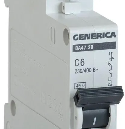 Фото №0 Выключатель автоматический модульный 1п C 6А 4.5кА ВА47-29 GENERICA ИЭК MVA25-1-006-C