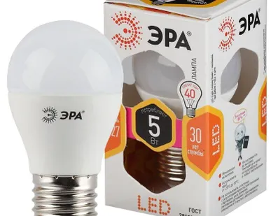 фото Лампа светодиодная P45-5w-827-E27 шар 400лм ЭРА Б0028486