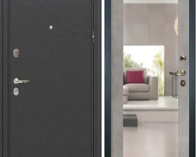 фото Входная дверь Колизей Антик Темное серебро-102 серая зеркало