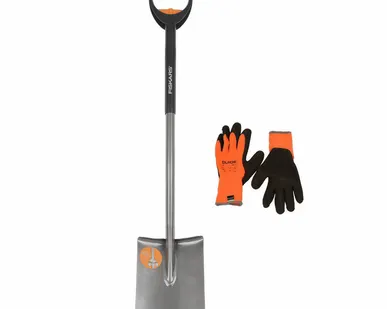 фото Лопата FISKARS садовая телескопическая штыковая + перчатки