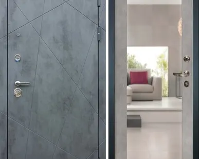 фото Входная дверь Соната-28 бетон темный-102 бетон светлый зеркало