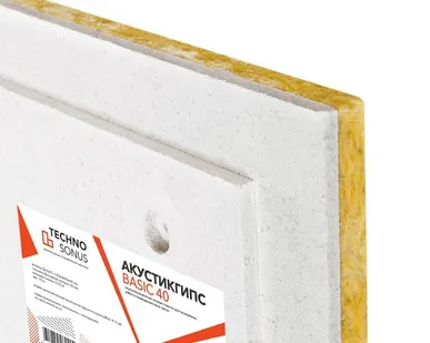 фото Звукоизоляционная панель с крепежом АкустикГипс Basic 40 (1,2м*0,6м*40мм) 0,72м2 ТехноСонус