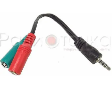 фото Переходник шнур штекер 3,5мм 4pin на 1гнезда 3,5мм стерео + 1гнездо микрофон (20см)