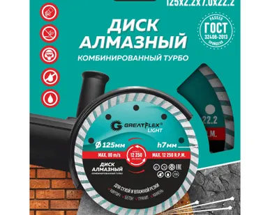 фото Диск отрезной алмазный комбинированный турбо GREATFLEX light 230 мм 55-777