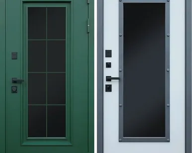 фото Входная дверь ТЕРМО Олимп муар зеленый стеклопакет-лайт софт грей АСД