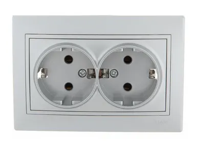 фото Розетка 2-м СП Мира керам. с заземл. метал. сер. LEZARD 701-1010-127