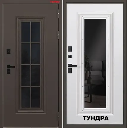 Фото №0 Входная дверь ТЕРМО Тундра муар коричневый стеклопакет-белый матовый АСД