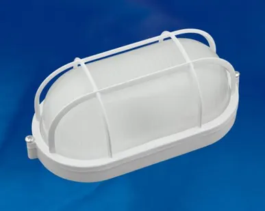 фото Светильник ULW-K24A 8W/6000K IP54 WHITE Светильник светодиодный влагозащищенный. Овал с решеткой. Дневной белый свет (6000K). 600Лм. 210Х105х85 мм. Корпус белый. ТМ Uniel.