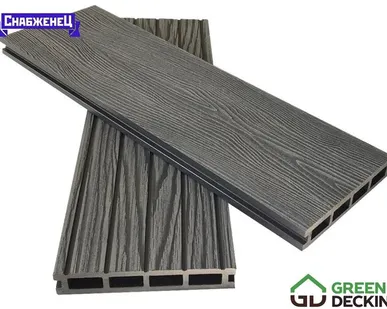 фото Террасная доска из ДПК Greendecking "Vintage-3D" цвет: Серый Дым, 150x25 мм (цена м2)