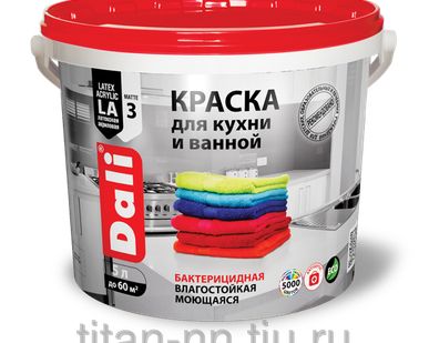 фото Краска латексная "Dali" для кухни и ванной база А 9 л (1) влагостойкая био