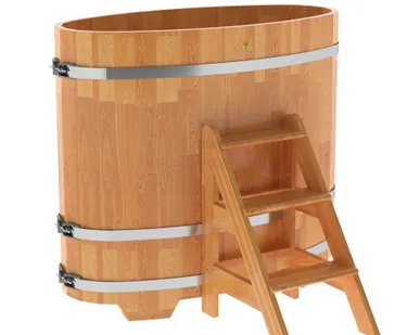 фото Купель для бани из сращенной лиственницы овальная 0,69х1,31 (натуральная, Н = 1,2 м)