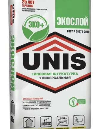 Фото №0 Штукатурка гипсовая ЭКОСЛОЙ 30кг (1п.=42шт.)(ЮНИС)