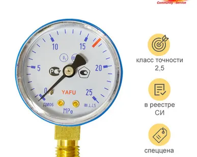 фото YAFU Манометр на редуктор кислородный 25 МПа (250 кгс/см кв, кл. т. 2,5)