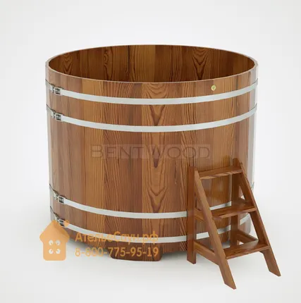 Фото №1 Купель для бани из лиственницы круглая D = 2,0 м (мореная, полимерное покрытие, H = 1,4 м)