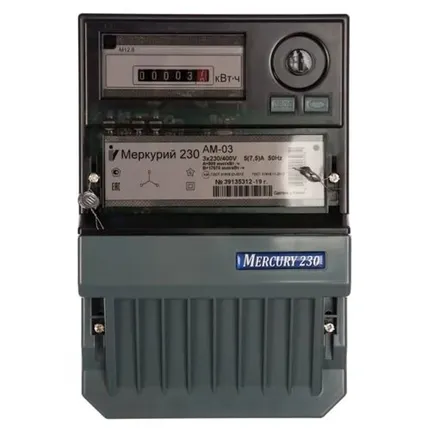 Фото №0 Меркурий 230 АМ-03 5(7,5) 380В счетчик трехфазный однотарифный