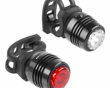 фото Фонарь-мигалка M-Wave Apollon mini черн., набор перед и зад, USB зарядка