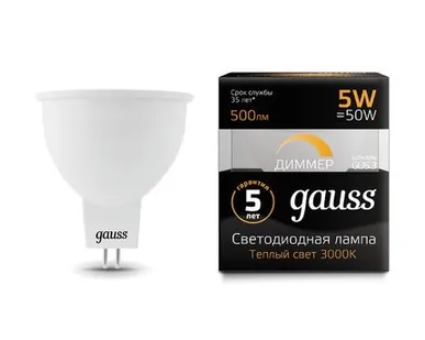 фото Светодиодная лампа Gauss Софит 5W 500Lm 3000K GU5.3 101505105-D