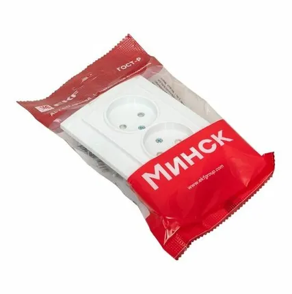 Фото №0 Минск Розетка 2-местная СП без заземления 10А белая с защ. штор. EKF Basic