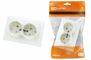Фото №0 Розетка двойная с заземлением и защитными шторками 16А белый "Таймыр"