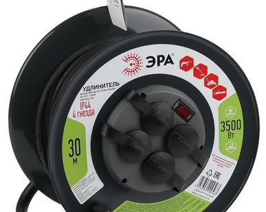 фото Удлинитель силовой RMx-4es-3x1.5-30m-IP44(KG) на метал. катушке с/з 4гнезда 30м КГ 3х1.5 Эра Б0046844