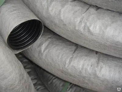 Фото №0 Труба ПНД гофрированная дренажная с перфорацией в фильтре, двухслойная