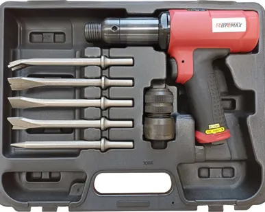 фото BM-128RK Сверхмощное пневмозубило с виброзащитой с набором насадок в кейсе, круглый хвостовик, 2 700 уд/мин, 2.5 кг