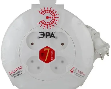 фото Удлинитель UR-4-7m-W (белый) 4х7м рулетка без заземл. ПВС 2х0.75 ЭРА Б0019041