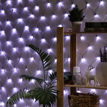 Фото №0 Сеть гирлянда белая (LED-144, 1х2м, провод чёрный)