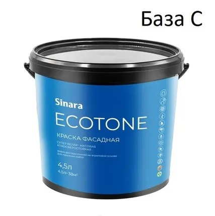 Фото №0 Sinara Краска в/д ECOTONE Фасадная акрил.прозрачная мат.базаС 4,5л