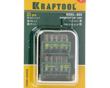 фото Набор KRAFTOOL "EXPERT" Биты в мобильном бит-боксе с клипсой Cr-V, 25мм, 21