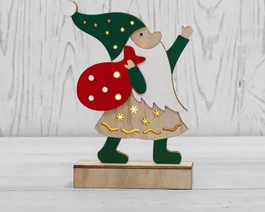 фото Фигура деревянная "Дед Мороз" 18см с подсветкой Neon-Night 504-016