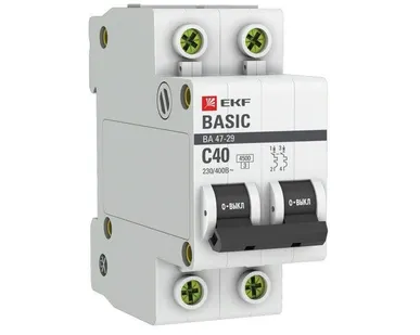 фото Выключатель автоматический модульный 2п C 40А 4.5кА ВА 47-29 Basic EKF mcb4729-2-40C