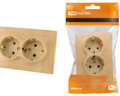 фото Розетка двойная 2П+З 16А 250В "ЭКО" (сосна) "Таймыр" TDM