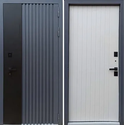 Фото №0 Входная дверь Термо Гранд муар серый и черный-белая