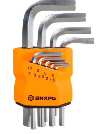 Фото №0 Набор ключей имбусовых Вихрь HEX, 9 шт, 1.5-10 мм