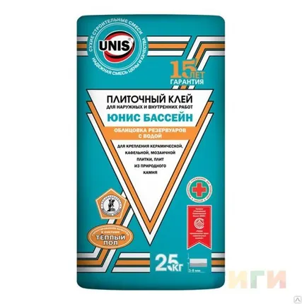 Фото №0 Клей для плитки в бассейны "ЮНИС Бассейн" 25кг