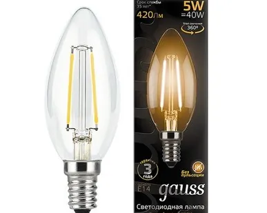 фото Светодиодная филаментная лампа Gauss Свеча 5W 420Lm 2700K E14 103801105