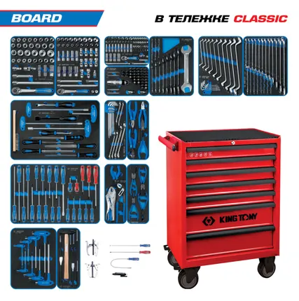 Фото №14 Набор инструментов 325 предметов, quot;BOARD quot;, в красной тележке KING TONY 934-325MRV