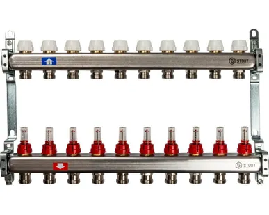 фото Коллектор из нержавеющей стали с расходомерами 10 вых. STOUT