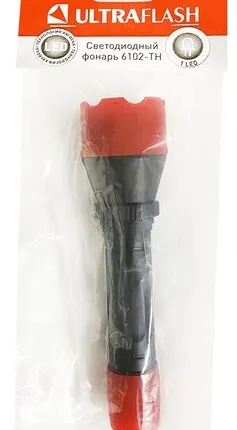 Фото №0 Фонарь Ultraflash 6102-ТН красный, 1LED, 1 реж, 2*R6, пласт.