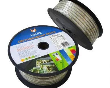 фото Светодиодная лента ULS-Q215 5050-30LED/m-14mm-IP67-220V-7,2W/m-50M-RGB Светодиодная гибкая герметичная лента Volpe. В ПВХ трубке. Упаковка - бобина 50 м. IP67. Угол излучения 120. Кратность резки 1 м. Многоцветная.