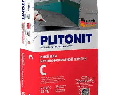 фото Клей для плитки, керамогранита, камня Plitonit (Плитонит) С для облицовки сложных поверхностей серый класс С2 ТЕ 25 кг