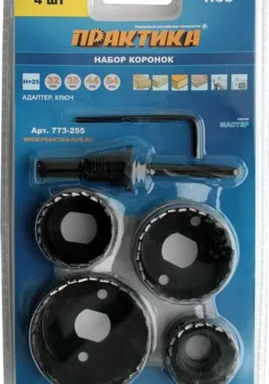 Фото №0 Набор HCS коронок (4 шт; 32, 35, 44, 54мм + адаптер) ПРАКТИКА 773-255