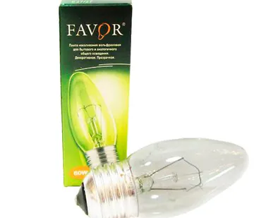 фото Лампа накаливания FAVOR B36 60W E27 CL свеча прозрачная