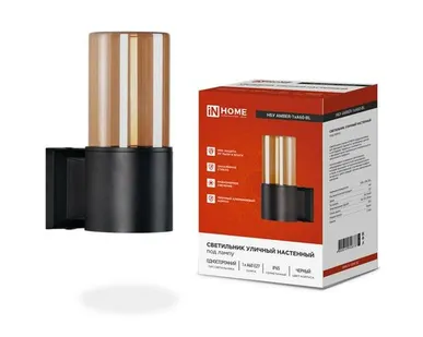фото Светильник AMBER-1хA60-BL E27 IP65 под лампу 1хA60 НБУ уличный настенный односторонний алюм. черн. IN HOME 4690612052878