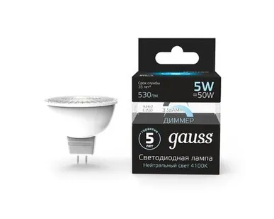 фото Светодиодная лампа Gauss Софит 5W 530Lm 4100K GU5.3 101505205-D