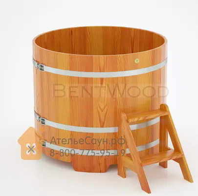 Фото №1 Купель для бани из лиственницы круглая  D = 1,17 м (натуральная, полимерное покрытие, H = 1,0 м)